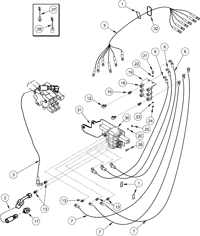 Схема запчастей Case IH L555 - (08-09) - HYDRAULICS EXTERNAL VALVE 3 Function C70 - C100 Without Self Leveling (08) - HYDRAULICS