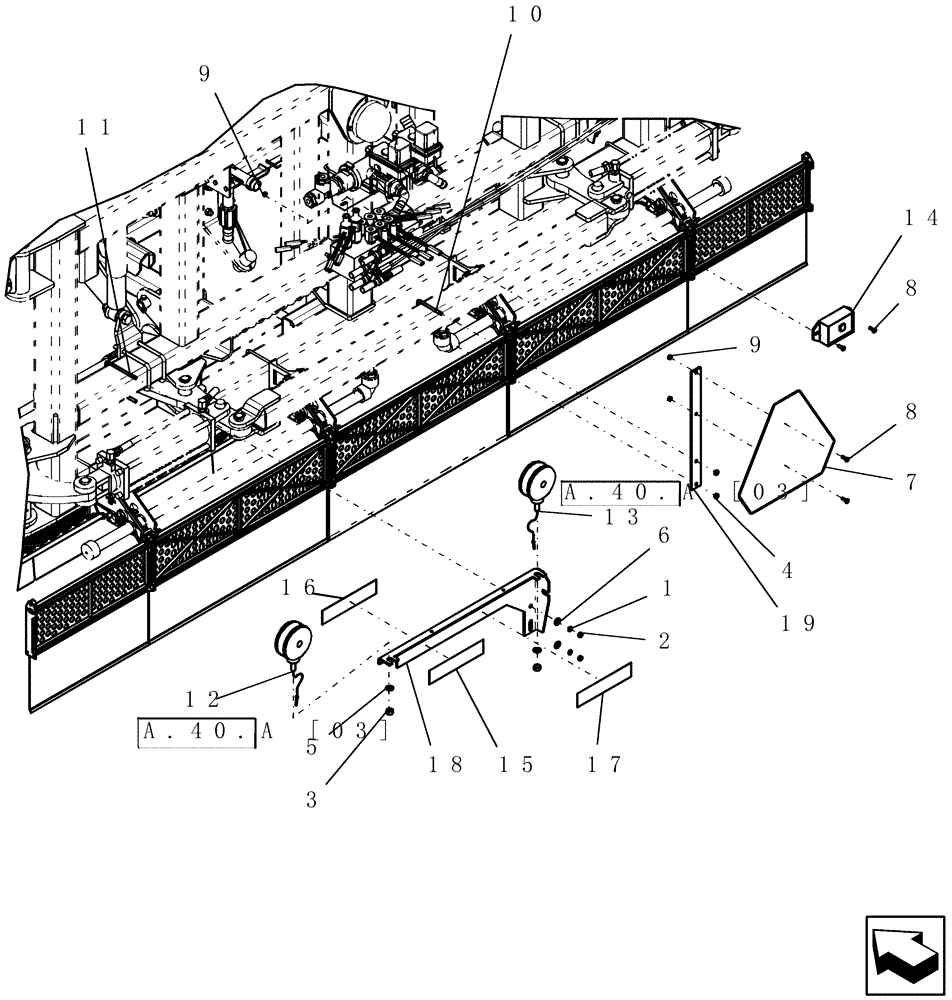 Схема запчастей Case IH SRX100 - (A.40.A[01]) - SAFETY - SMV SIGN, LIGHTING AND REFLECTOR DECALS - SUSPENDED BOOM A - Distribution Systems