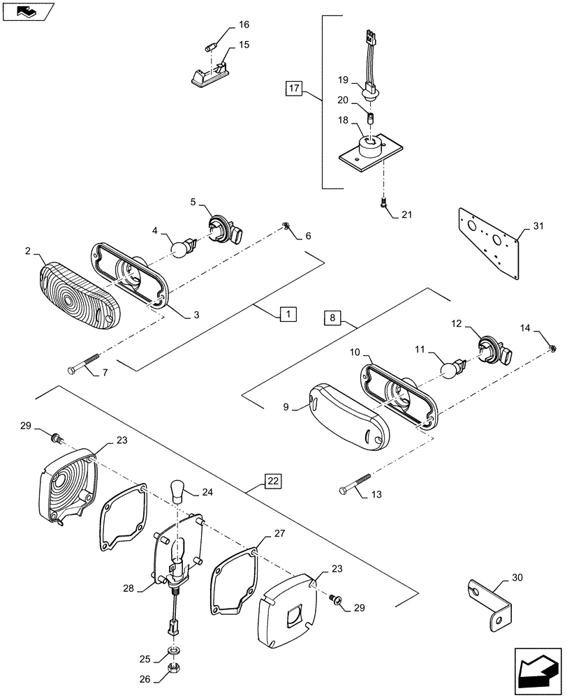 Схема запчастей Case IH 420 TIER 3 - (04-23A) - LAMP ASSEMBLIES - MODEL YEAR 2009 AND AFTER (06) - ELECTRICAL SYSTEMS