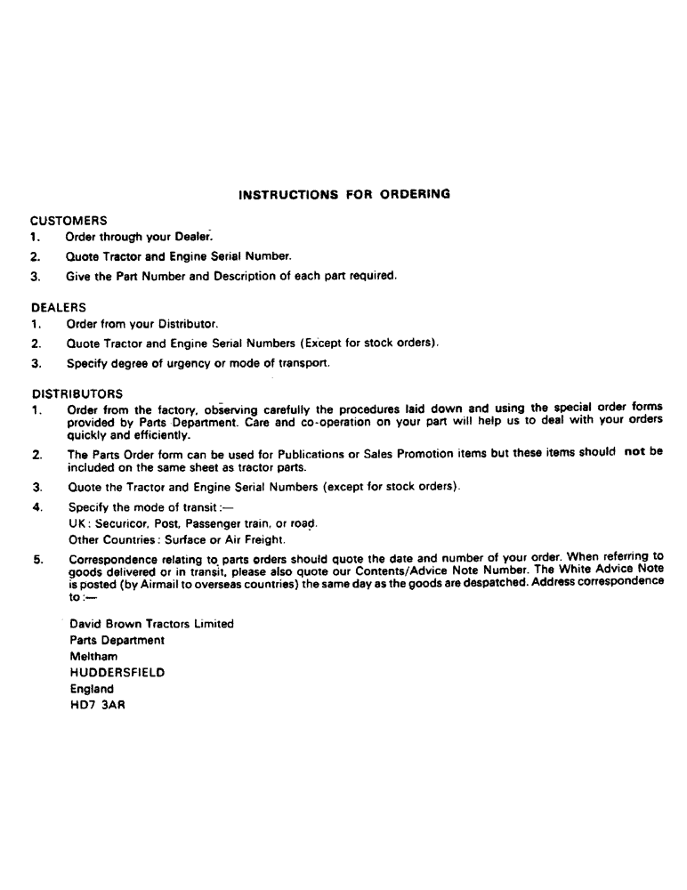 Схема запчастей Case IH 950 - (001-02) - INSTRUCTIONS FOR ORDERING (00) - PICTORIAL INDEX
