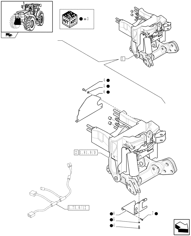 Схема запчастей Case IH PUMA 165 - (1.81.9/ F) - FRONT HPL FOR REAR REMOTES LESS PTO, LESS AUX. COUPLERS - LIFTER (07) - HYDRAULIC SYSTEM