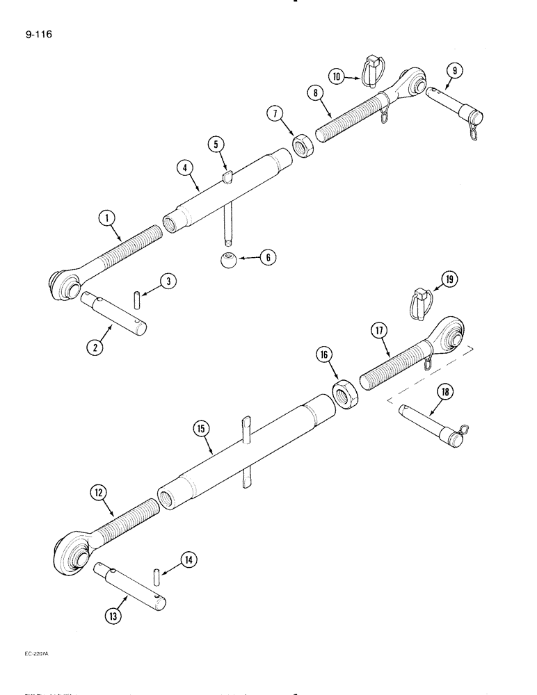 Схема запчастей Case IH 595 - (9-116) - THREE POINT HITCH, UPPER LINKS (09) - CHASSIS/ATTACHMENTS