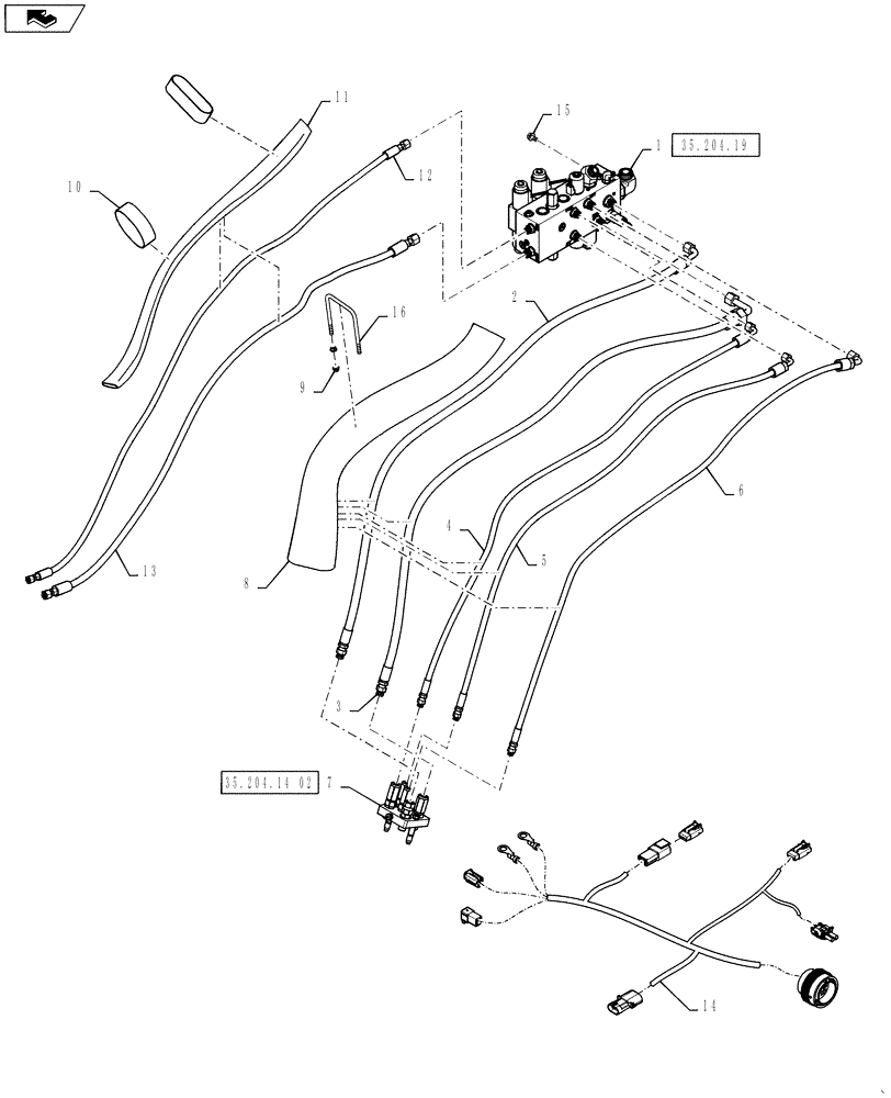 Схема запчастей Case IH 7130 - (35.204.14) - HYDRAULICS-FEEDER COUPLER/LATERAL TILT FEEDER (35) - HYDRAULIC SYSTEMS