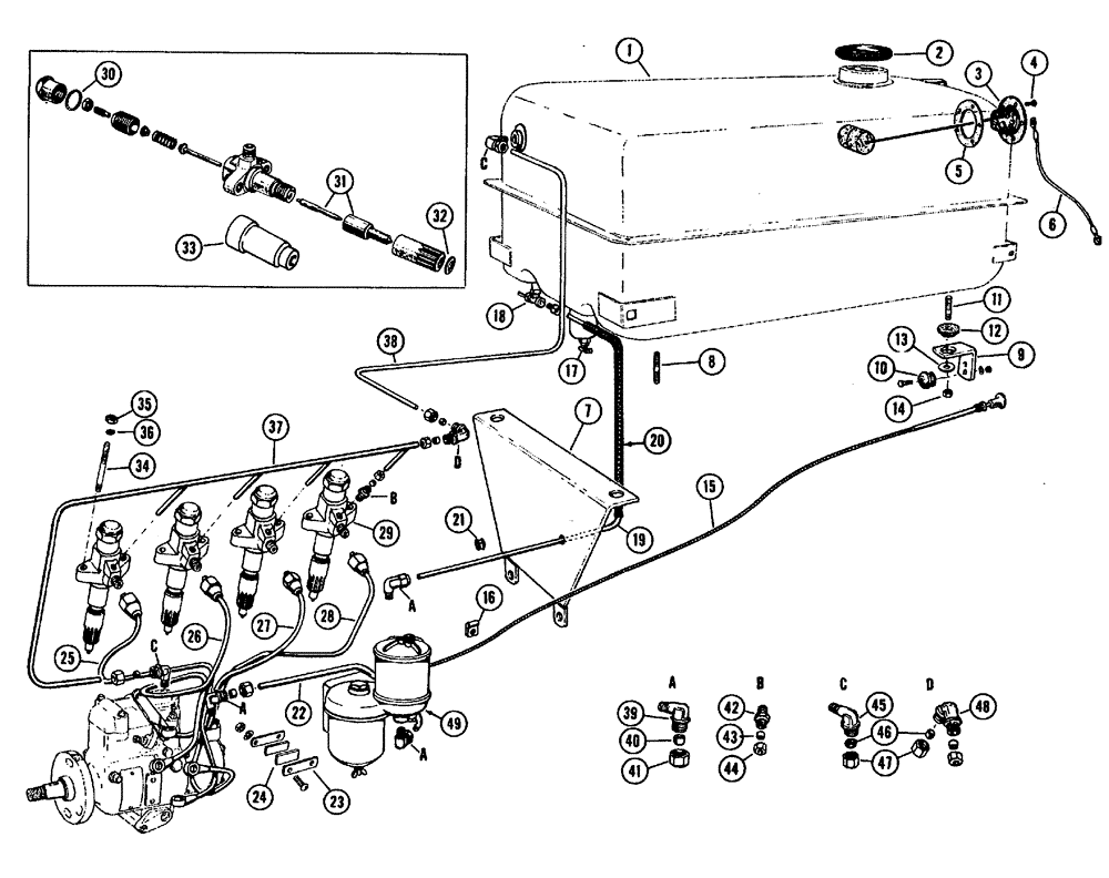 Схема запчастей Case IH 630 - (039) - FUEL TANK AND INJECTION SYSTEM TRACTOR #820801 AND AFTER (03) - FUEL SYSTEM