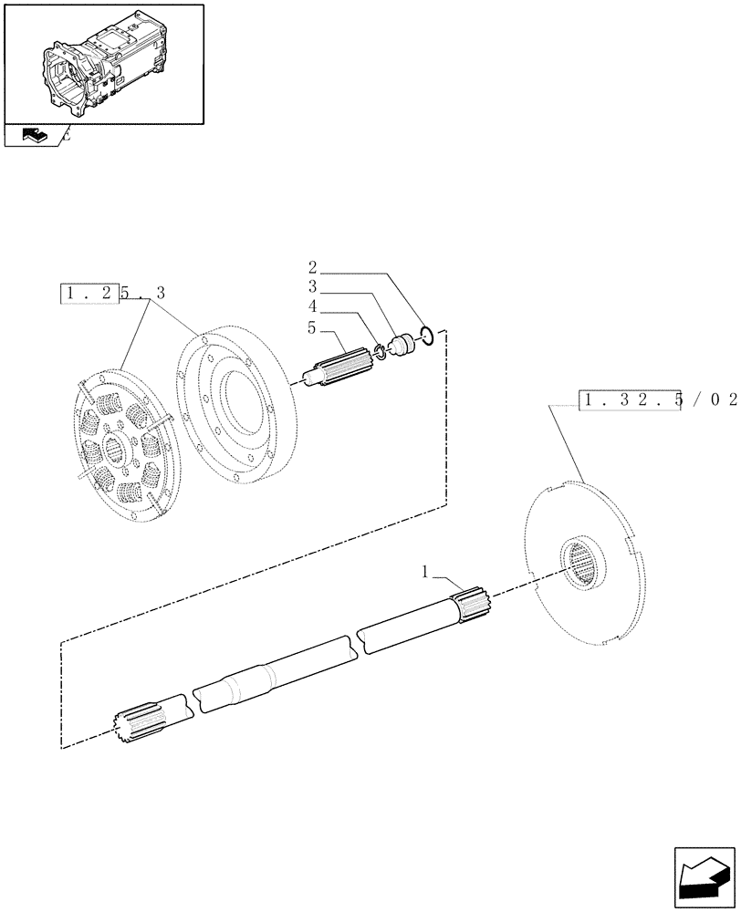 Схема запчастей Case IH PUMA 140 - (1.25.3/04) - SEMI POWER SHIFT (50KM/H) - DAMPER AND TRANSMISSION/PTO INPUT SHAFT (VAR.331247) (03) - TRANSMISSION