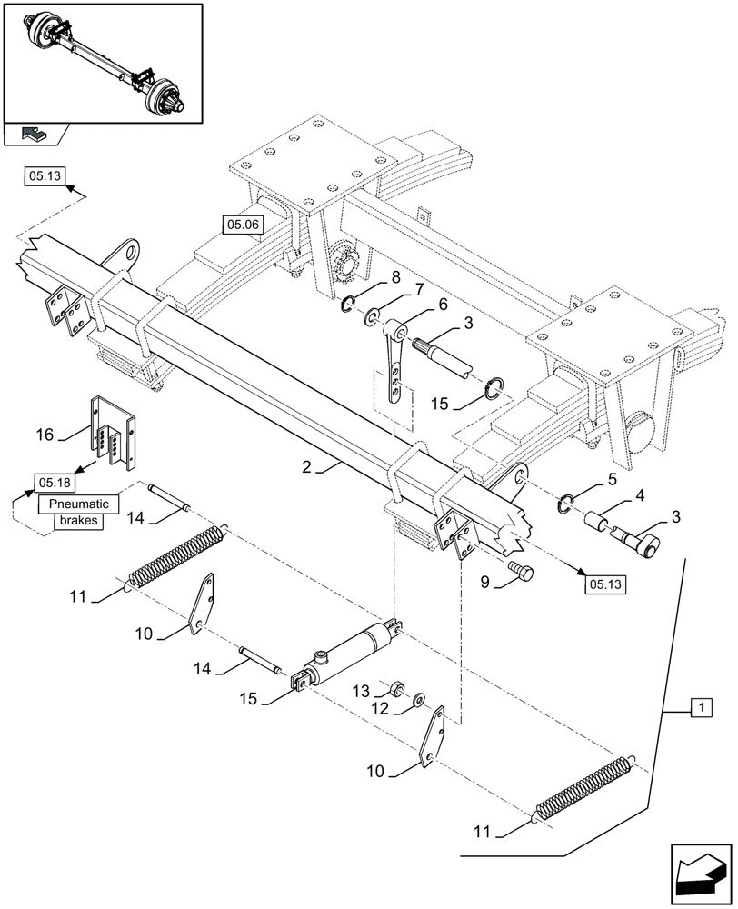 Схема запчастей Case IH LBX332R - (05.11[01]) - TANDEM AUTO-STEER AXLE WITH BRAKES, FRONT AXLE (05) - AXLE