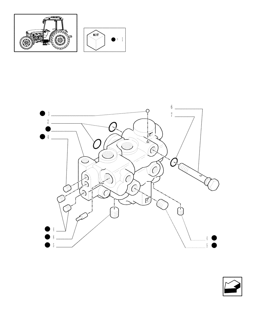 Схема запчастей Case IH JX1085C - (1.33.2/05[02]) - (VAR.535) HYDRAULIC VALVE FOR COMBO COOLER FOR MECH. SHUTTLE AND CAB WITH A/C - CAPS AND SOL. VALVE (04) - FRONT AXLE & STEERING