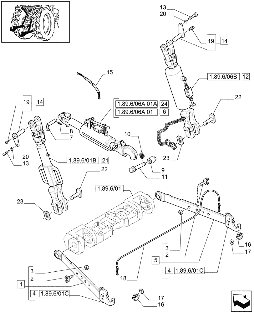 Схема запчастей Case IH MAXXUM 100 - (1.89.6/06) - CAT.2/3 QUICK ATTACH LINKS FOR HYDRAULIC LINKAGE ADJUSTMENT - TOOLING CONNECTION UNIT (VAR.330921-331921) (09) - IMPLEMENT LIFT