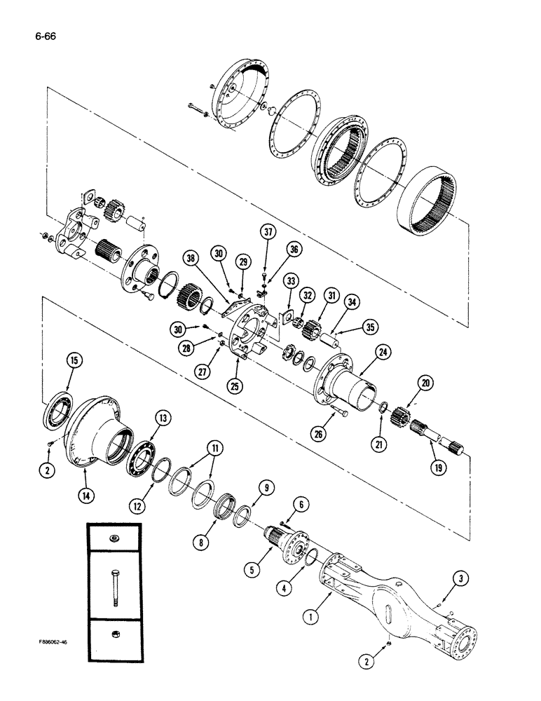 Схема запчастей Case IH 9270 - (6-66) - AXLE ASSEMBLY, HOUSING AND WHEEL END, K598.60/70 SERIES (06) - POWER TRAIN