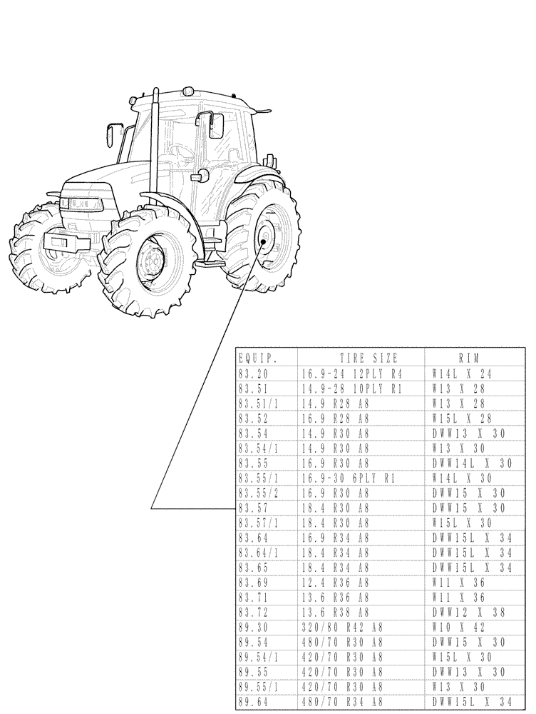 Схема запчастей Case IH JX95 - (80.00[02]) - SEC. 11 - TRACTION (11) - WHEELS/TRACKS