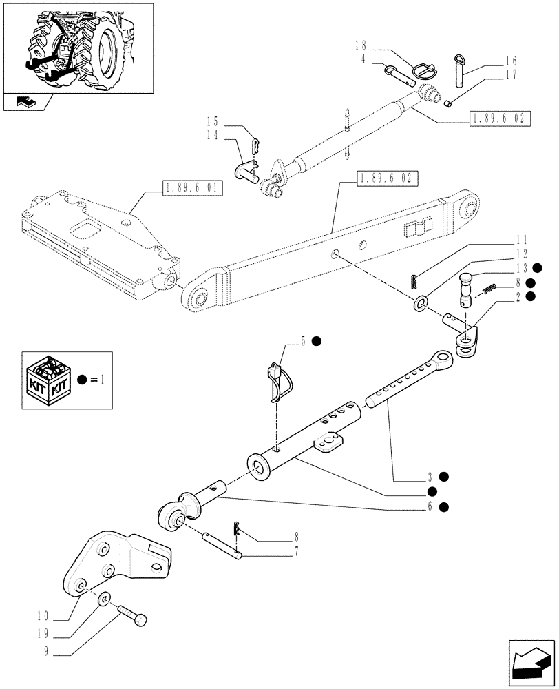 Схема запчастей Case IH FARMALL 70 - (1.89.9/02[01A]) - 2 PIN TYPE TELESCOPIC STABILIZERS (VAR.335904) - D6950 (09) - IMPLEMENT LIFT