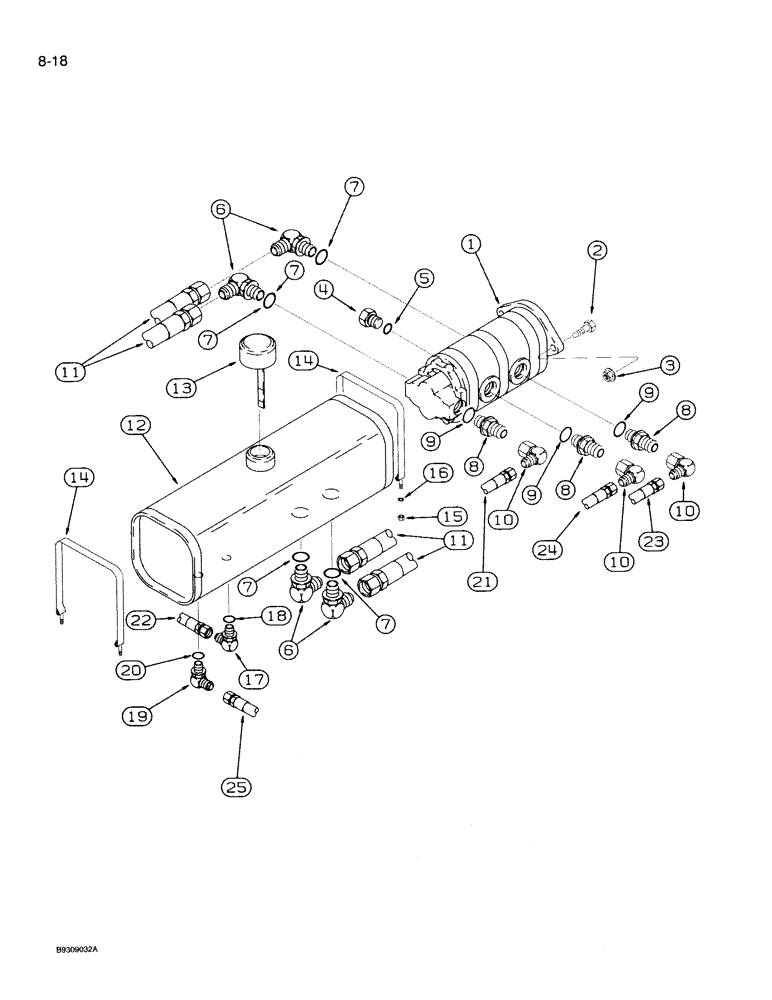Схема запчастей Case IH 950 - (8-018) - BLOWER PUMP HYDRAULIC SYSTEM, PUMP, RESERVOIR, AND LINES, 24 ROW NARROW, FRONT FOLD (08) - HYDRAULICS