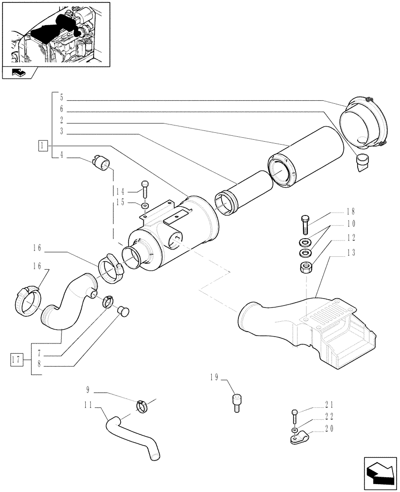 Схема запчастей Case IH PUMA 140 - (1.19.1) - DRY AIR FILTER - PIPES (02) - ENGINE EQUIPMENT