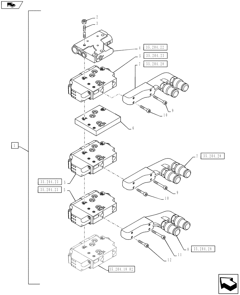 Схема запчастей Case IH PUMA 145 - (35.204.18[01]) - VAR - 331553, 331875 - EHR CONTROL VALVE - VALVE SECTIONS & QUICK COUPLERS - 5 VALVE (35) - HYDRAULIC SYSTEMS