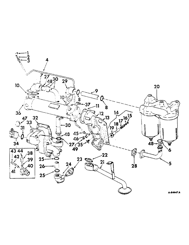 Схема запчастей Case IH 806 - (D-23) - DIESEL ENGINE, ENGINE OIL COOLER, FILTER AND PUMP PIPING, ENGINE SERIAL NO. D-361 22699 AND ABOVE (01) - ENGINE