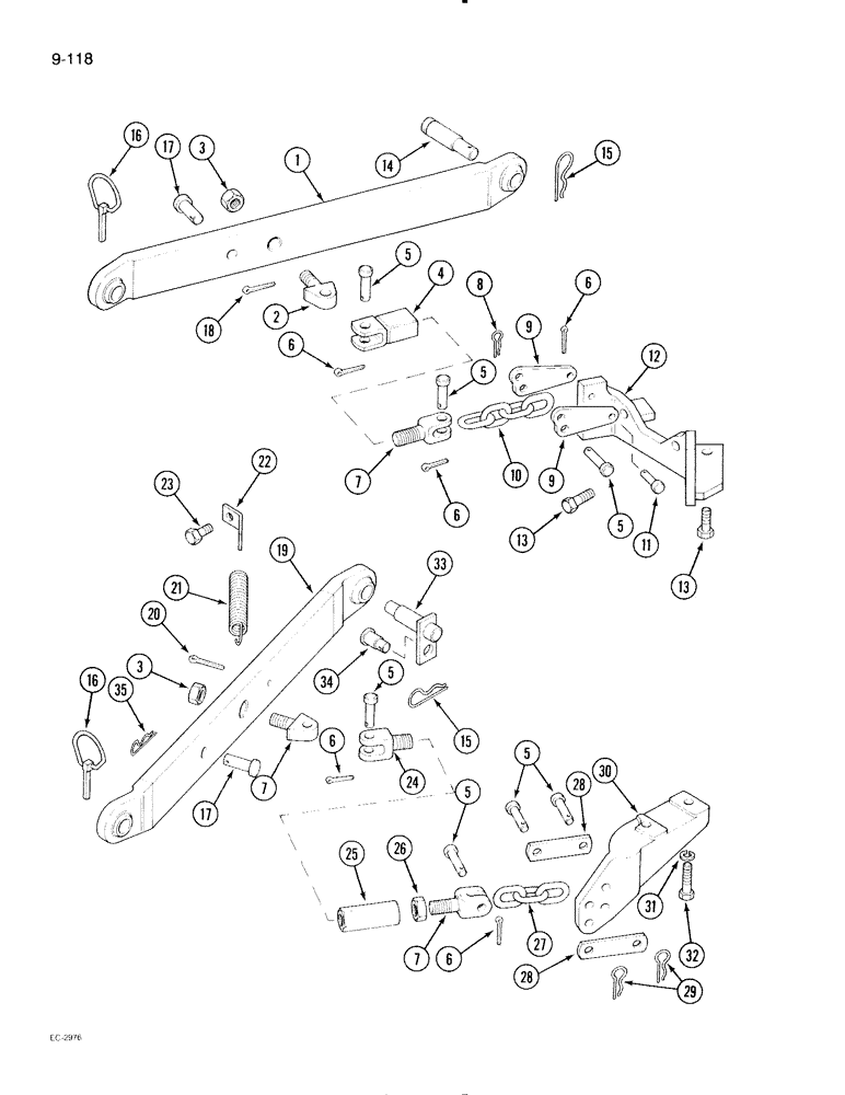 Схема запчастей Case IH 595 - (9-118) - THREE POINT HITCH , FIXED LOWER LINKS (09) - CHASSIS/ATTACHMENTS