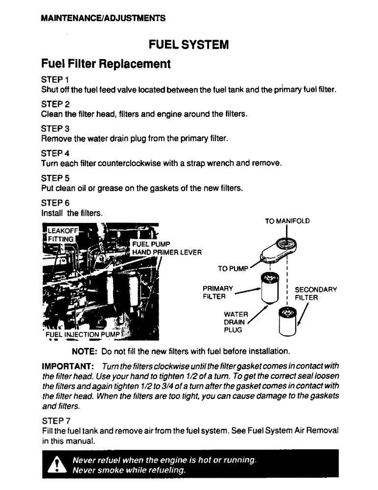 Схема запчастей Case IH 6590TA - (034) - MAINTENANCE, ADJUSTMENTS, FUEL SYSTEM 