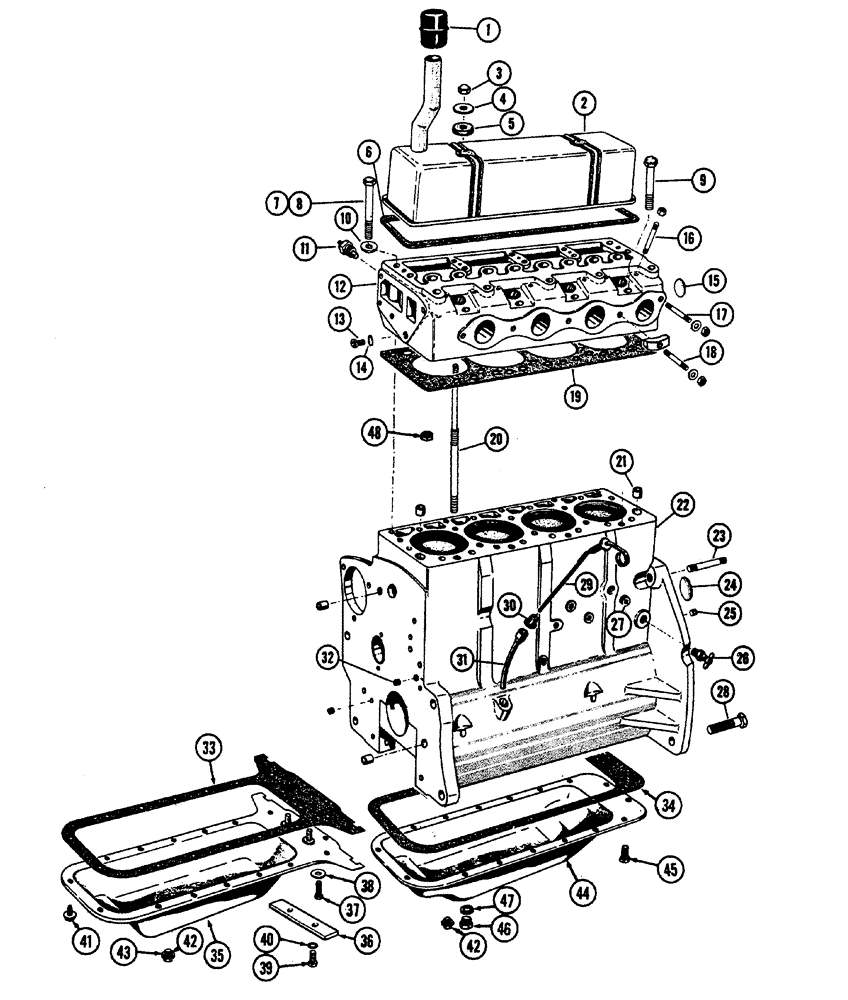 Схема запчастей Case IH 630 - (021) - CYLINDER HEAD - BLOCK AND OIL PAN (02) - ENGINE