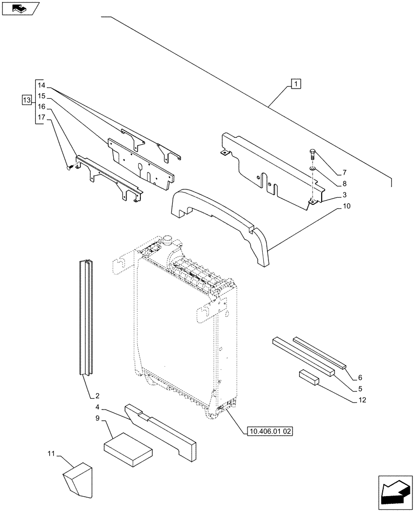Схема запчастей Case IH PUMA 200 - (88.035.07[06]) - DIA KIT - FRONT HPL FOR MID MOUNT REMOTES LESS PTO, WITH AUX. COUPLERS - RADIATOR DUCT AND SEALS (88) - ACCESSORIES