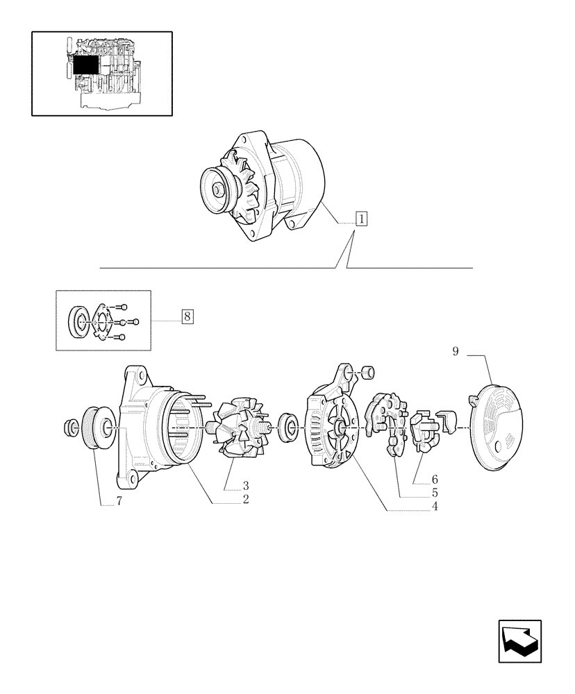 Схема запчастей Case IH JX1075C - (0.40.0/01A) - ALTERNATOR MOUNTING (01) - ENGINE