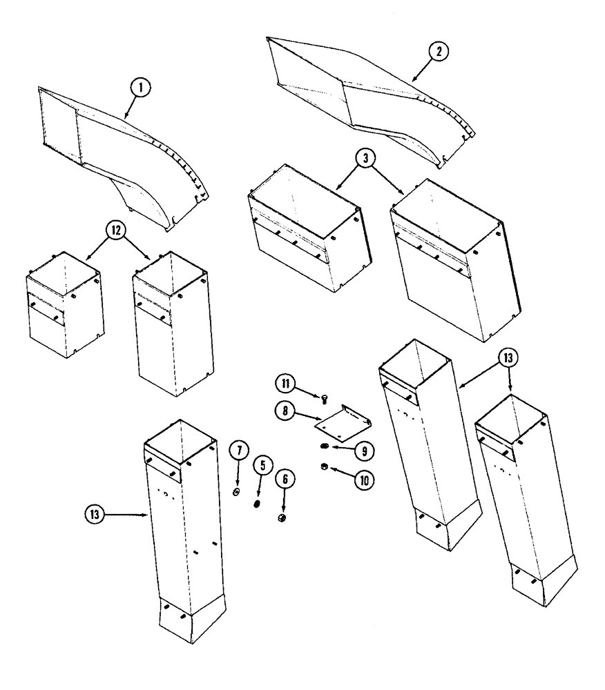 Схема запчастей Case IH 1844 - (9B-32) - CONVEYOR CHUTE LONG EXTENSIONS, 1844 COTTON PICKER P.I.N. JJC0002560 AND AFTER (15) - HANDLING SYSTEM