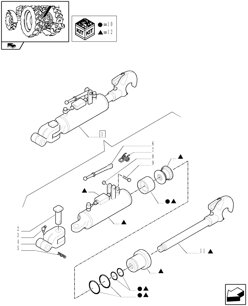 Схема запчастей Case IH PUMA 210 - (1.89.6/02A) - HYDRAULIC TOP LINK FOR ALL LINKAGE OPTIONS - BREAKDOWN (09) - IMPLEMENT LIFT