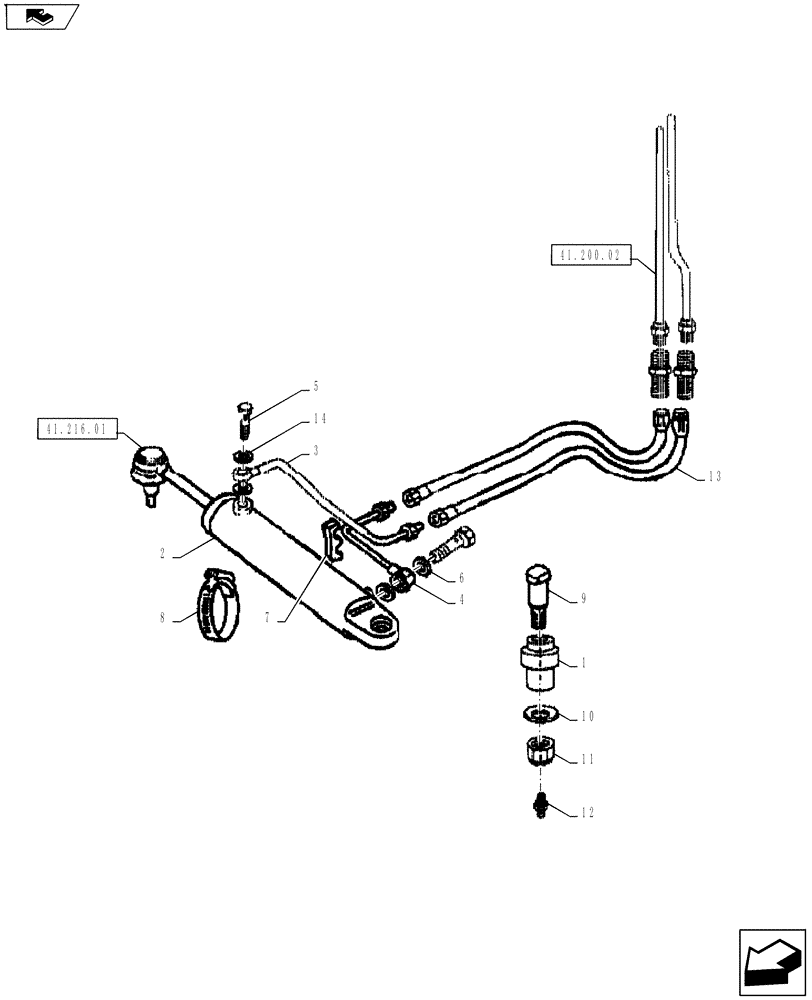 Схема запчастей Case IH FARMALL 65A - (41.200.01[01]) - STEERING CYLINDER HOSES - 2WD (41) - STEERING