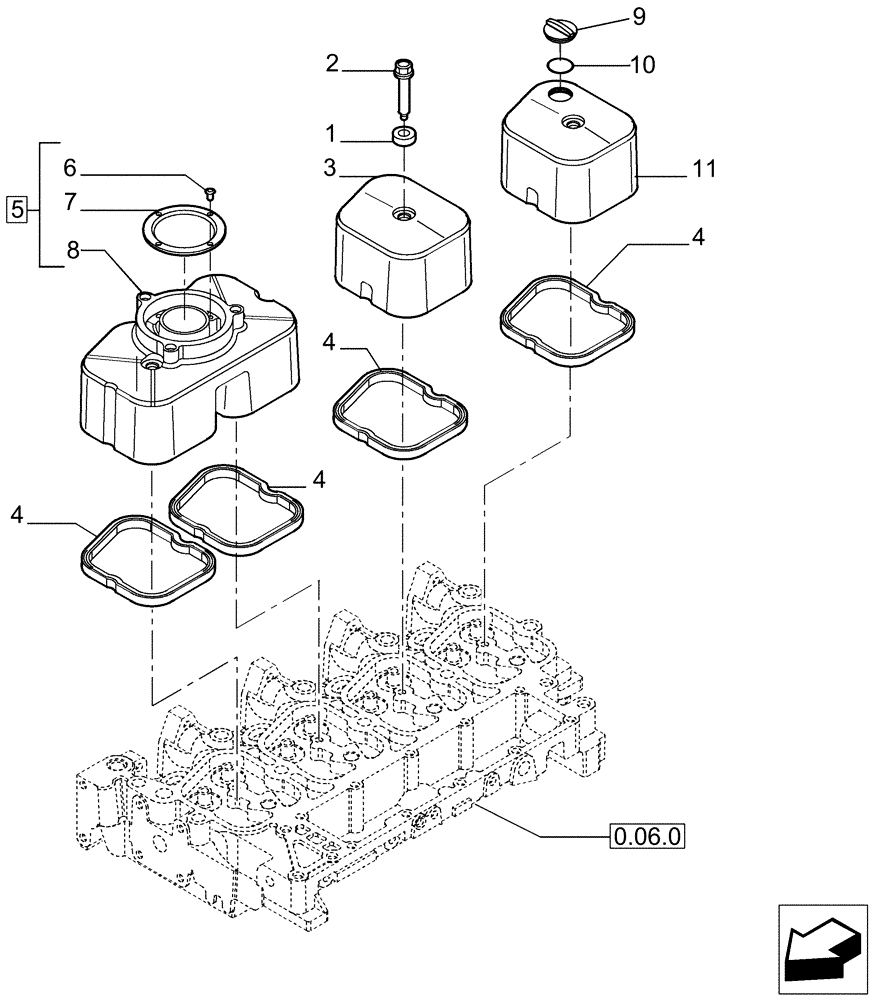 Схема запчастей Case IH P85 - (0.06.3[01]) - CYLINDER HEAD COVERS - P85 (02) - ENGINE