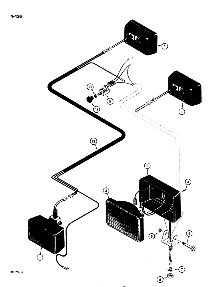 Схема запчастей Case IH 1825 - (4-126) - WORK LAMPS AND WIRING (04) - ELECTRICAL SYSTEMS