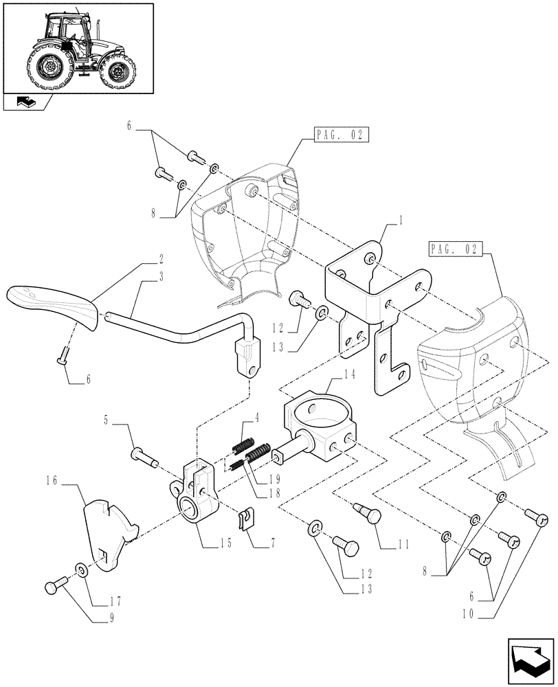 Схема запчастей Case IH FARMALL 90 - (1.34.2/03[01]) - POWER SHUTTLE E SERVO PTO FOR DIFF LOCK - REVERSER CONTROL (VAR.330120-331120) (04) - FRONT AXLE & STEERING