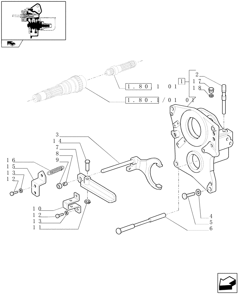 Схема запчастей Case IH PUMA 165 - (1.80.1/01[02]) - (VAR.809) PTO 540/1000 RPM WITH INTERCHANGABLE SHAFTS - SUPPORT AND ENGAGEMENT - C6518 (07) - HYDRAULIC SYSTEM