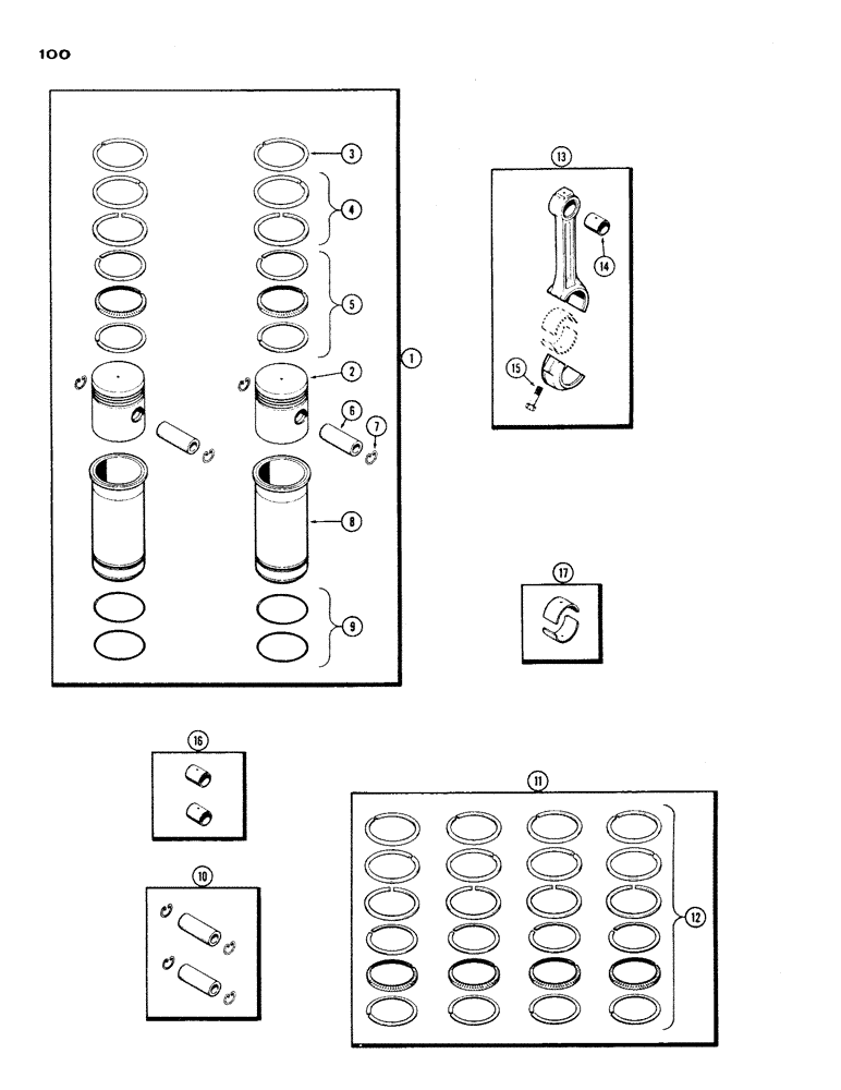 Схема запчастей Case IH 730 SERIES - (100) - PISTON ASSEMBLY AND CONNECTING RODS, MODEL 730, 251 SPARK IGNITION ENGINE (02) - ENGINE