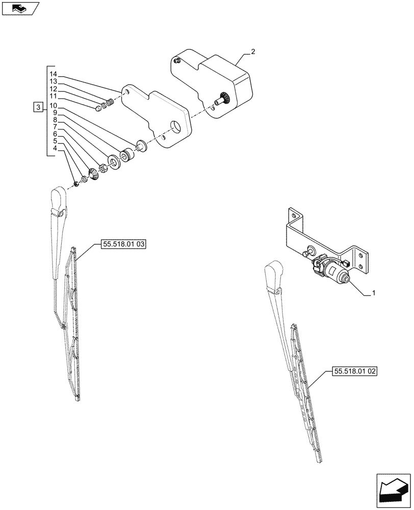 Схема запчастей Case IH PUMA 170 - (55.518.01[04]) - WIPER MOTOR (VAR.728127-743334 / 743602) (55) - ELECTRICAL SYSTEMS
