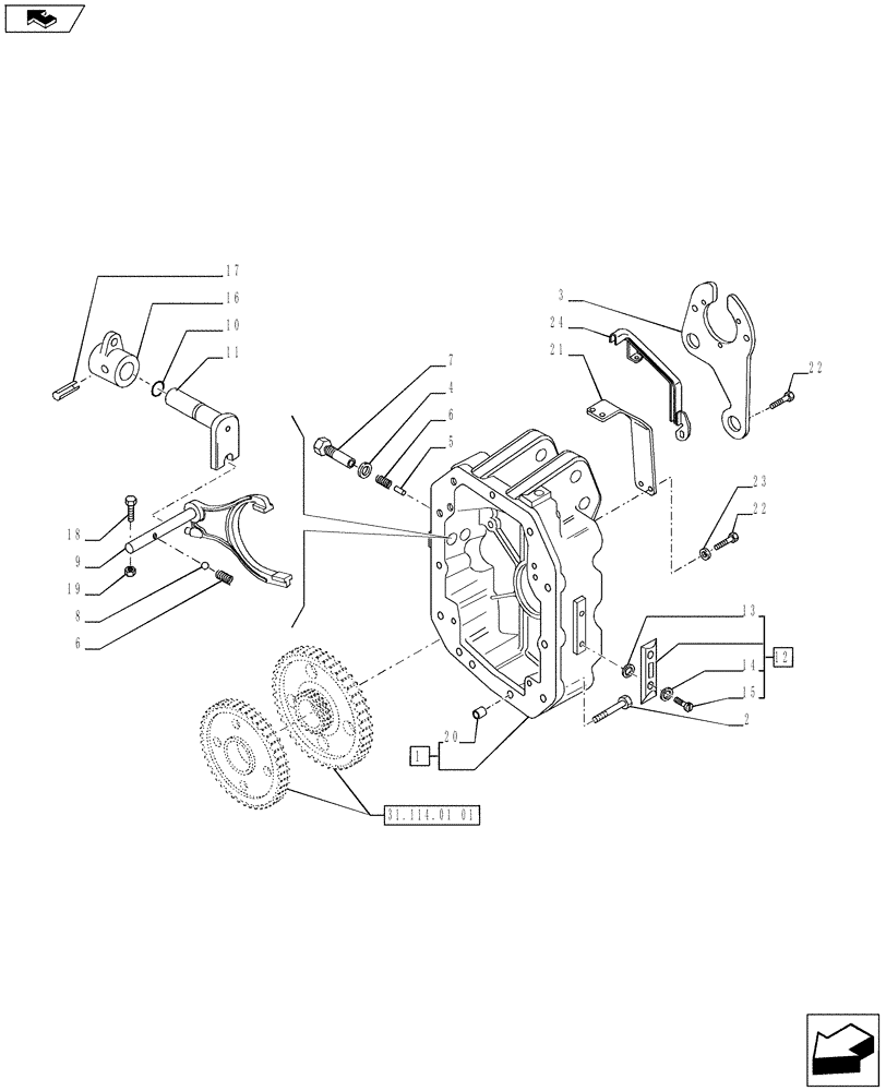 Схема запчастей Case IH PUMA 170 - (31.114.01[03]) - POWER TAKE-OFF 540E/1000 RPM - COVER AND ENGAGEMENT (31) - IMPLEMENT POWER TAKE OFF