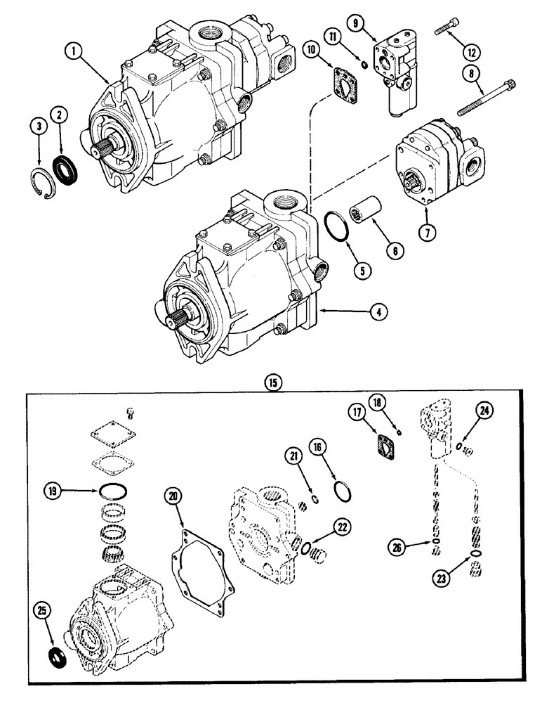 Схема запчастей Case IH 1896 - (8-266) - HYDRAULICS, GEAR AND PISTON PUMP ASSEMBLY (08) - HYDRAULICS