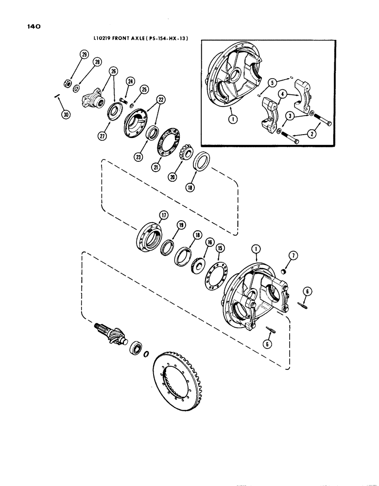 Схема запчастей Case IH 1200 - (140) - L10219 FRONT AXLE DIFFERENTIAL, 15.99 RATIO WITH CARDON JOINT (06) - POWER TRAIN