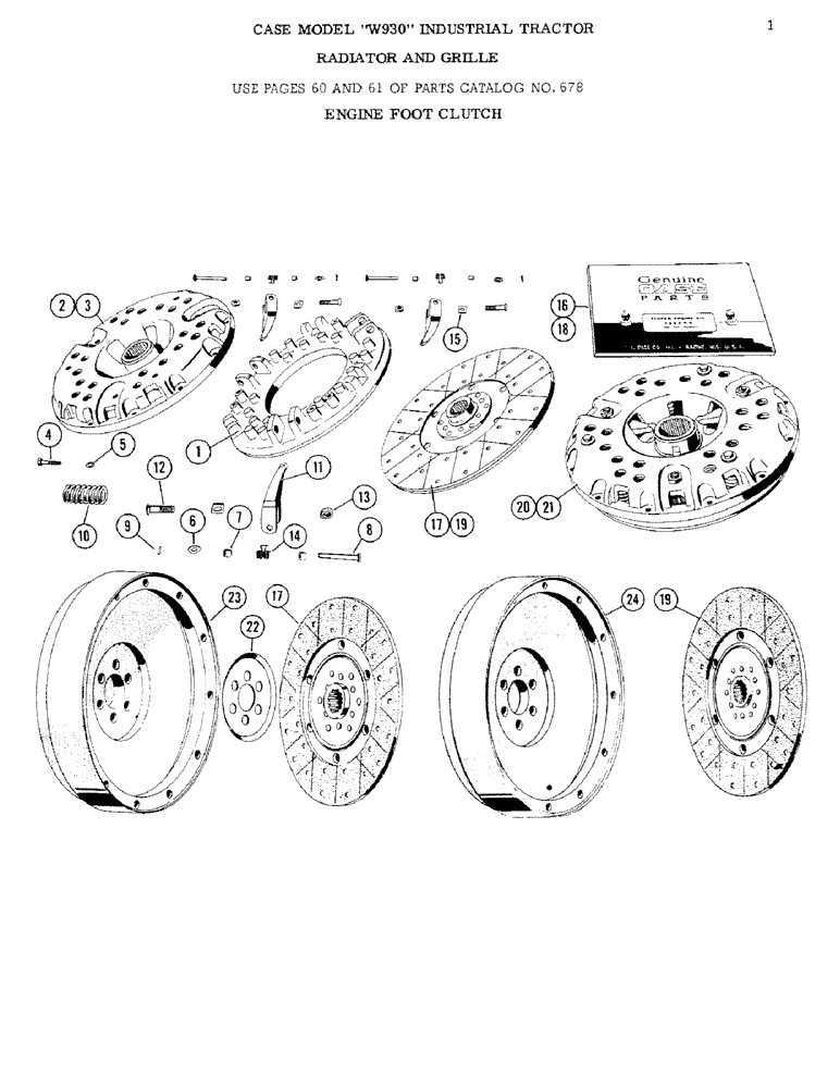 Схема запчастей Case IH W930 - (01) - RADIATOR AND GRILLE, USE PAGES 60 AND 61 OF PARTS CATALOG NO. 678 ENGINE FOOT CLUTCH (02) - ENGINE