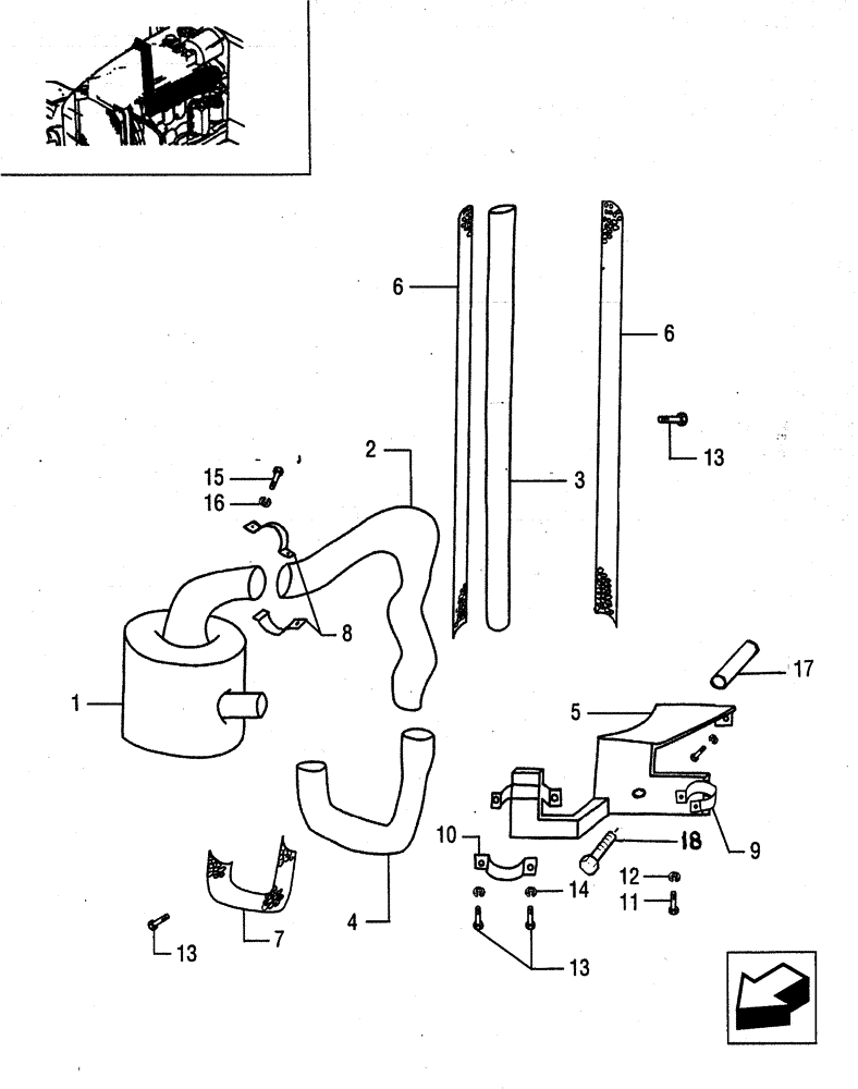 Схема запчастей Case IH JX95 - (1.15.1[02]) - MUFFLER - PIPE, COLLARS AND SUPPORT (02) - ENGINE EQUIPMENT