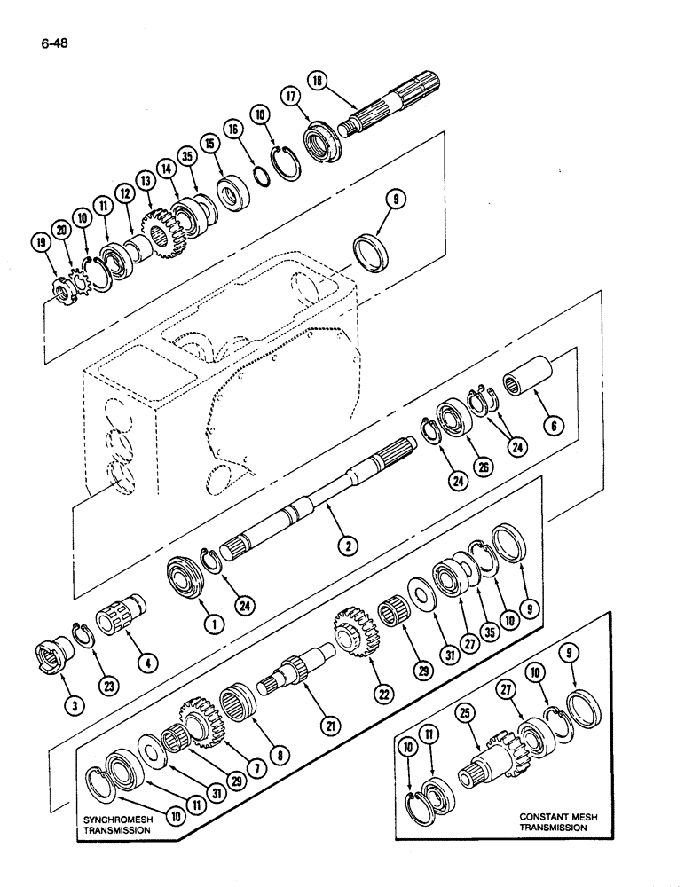 Схема запчастей Case IH 245 - (6-48) - PTO GEARS AND SHAFTS (06) - POWER TRAIN