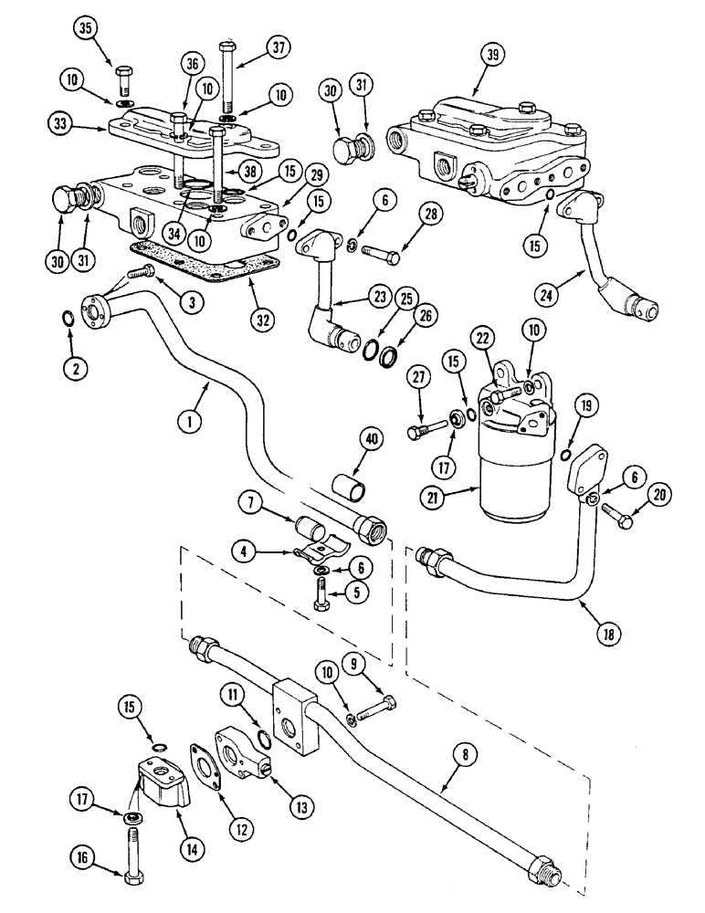 Схема запчастей Case IH 1494 - (8-296) - TUBES FOR SINGLE PUMP AND FOR REAR SECTION OF TANDEM PUMP (08) - HYDRAULICS
