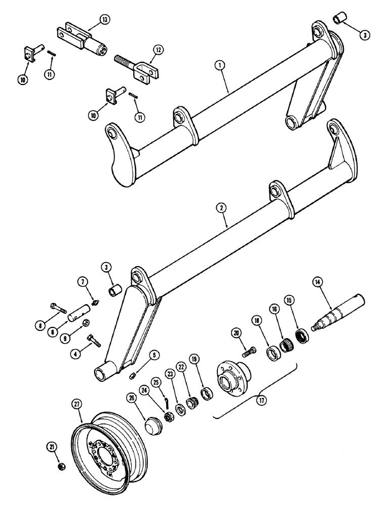 Схема запчастей Case IH E30 - (014) - WING ROCKSHAFTS AND WHEELS 