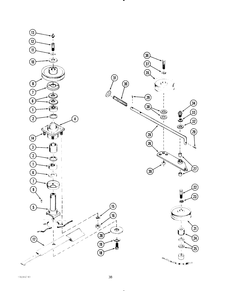 Схема запчастей Case IH 72MS - (38) - PULLEYS, BLADES AND SPINDLES, 245 AND 255 TRACTORS 