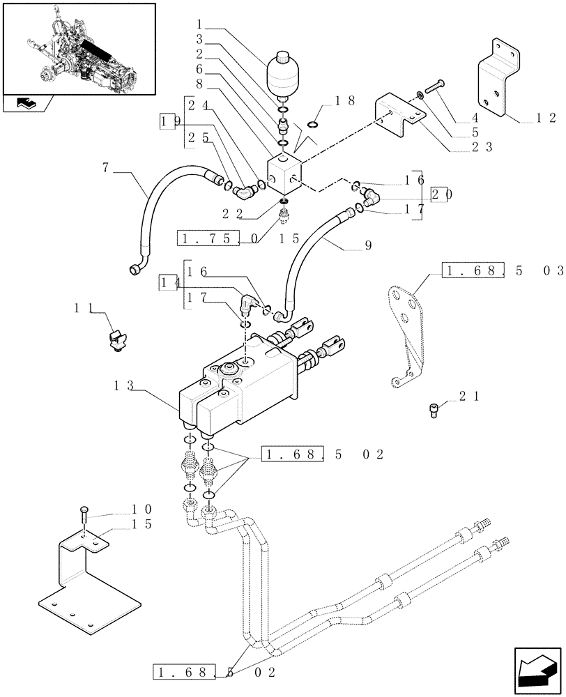 Схема запчастей Case IH PUMA 210 - (1.68.5[01]) - BRAKE PEDALS - PIPES (05) - REAR AXLE