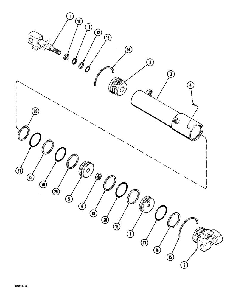 Схема запчастей Case IH 955 - (8-120) - WING FRAME LIFT HYDRAULIC CYLINDER, 8 ROW WIDE & 12 ROW NARROW VERTICAL FOLD (08) - HYDRAULICS