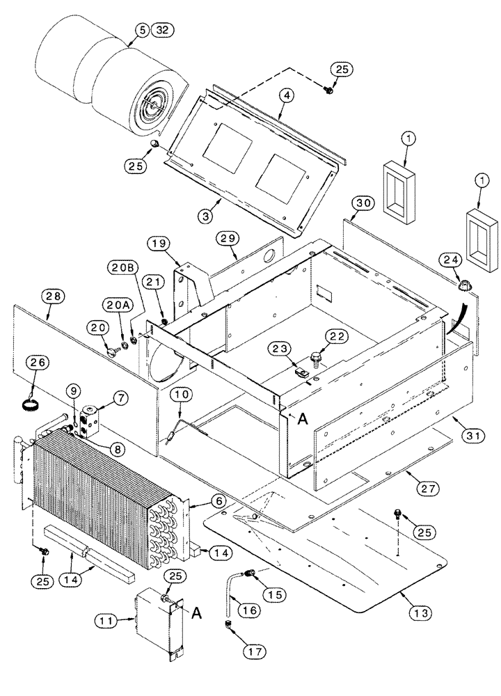 Схема запчастей Case IH CPX620 - (09E-16) - HEATER / AIR CONDITIONING - EVAPORATOR HEATER CORE & BLOWER MOUNTING - BSN Y6T011701 (10) - CAB & AIR CONDITIONING