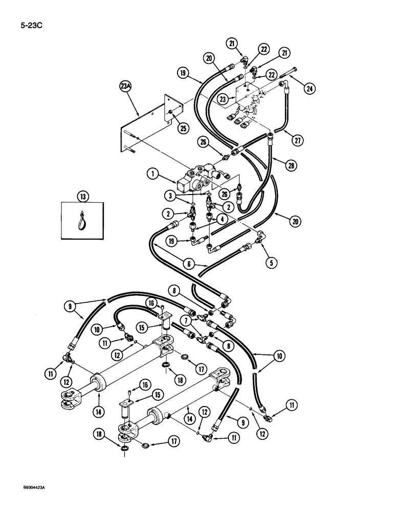 Схема запчастей Case IH 9250 - (5-023C) - STEERING SYSTEM HYDRAULICS, SELECTOR VALVE TO REAR STEERING CYLINDERS AND MAKE-UP VALVE (05) - STEERING