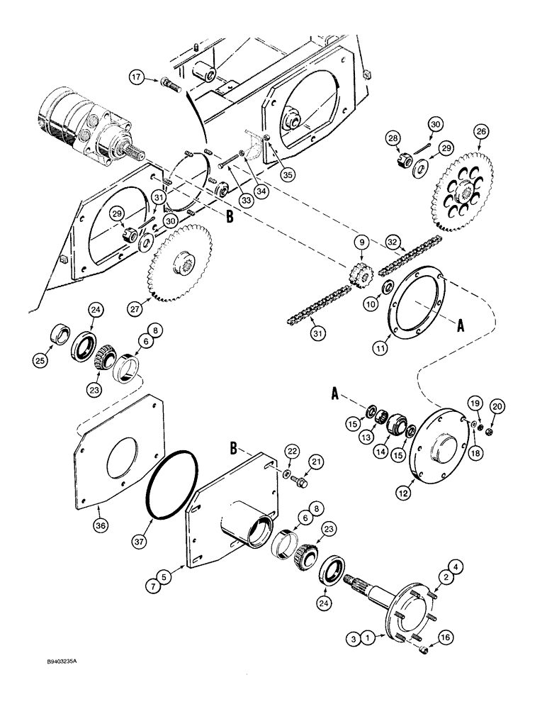 Схема запчастей Case IH 1825 - (6-20) - AXLES AND DRIVE CHAINS, USED WITH P.I.N. JAF0096515 AND AFTER (06) - POWER TRAIN