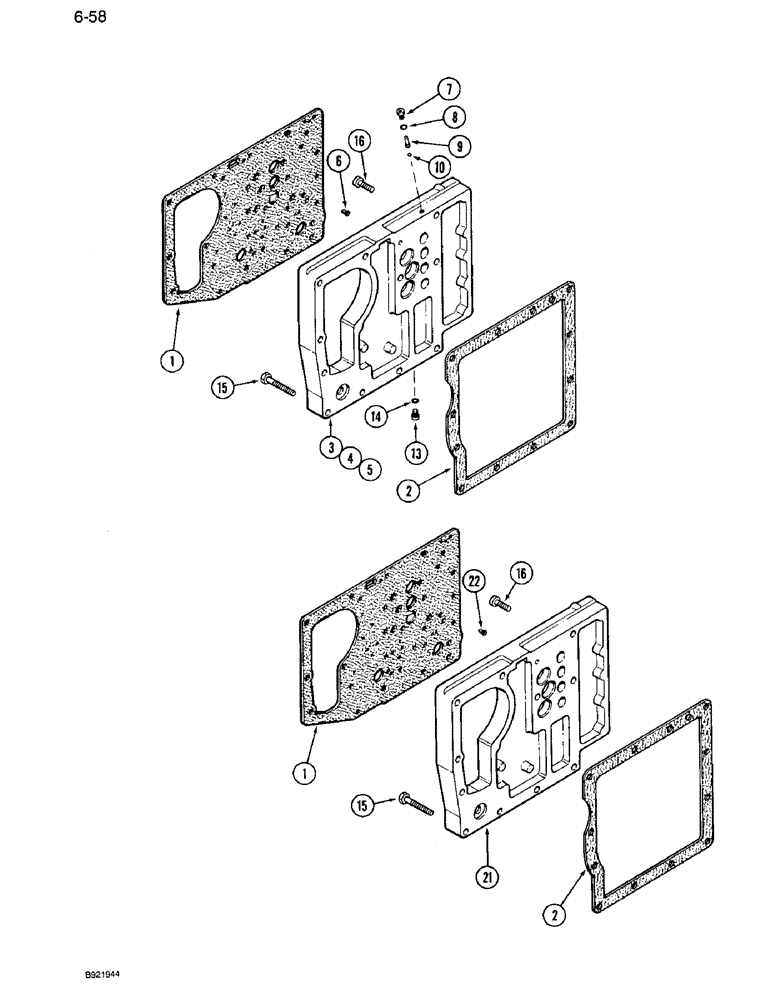 Схема запчастей Case IH 7120 - (6-058) - TRANSMISSION CONTROL VALVE MOUNTING PLATE, TWO SPEED REVERSE VALVES (06) - POWER TRAIN