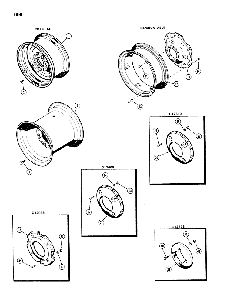 Схема запчастей Case IH 430 - (166) - REAR WHEELS WITH 24 INCH RIMS, FOUR WHEEL, INTEGRAL (06) - POWER TRAIN