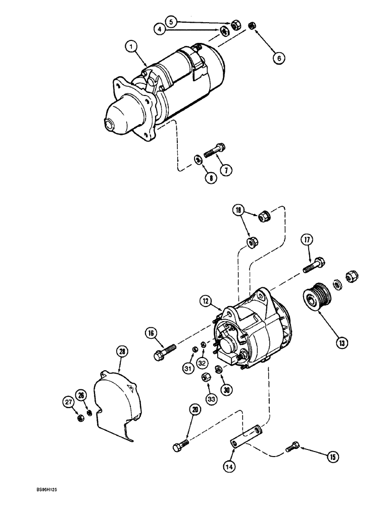 Схема запчастей Case IH 8950 - (4-030) - STARTER MOUNTING (PRIOR TO P.I.N. JJA0076314); ALTERNATOR MOUNTING (ALL UNITS) (04) - ELECTRICAL SYSTEMS